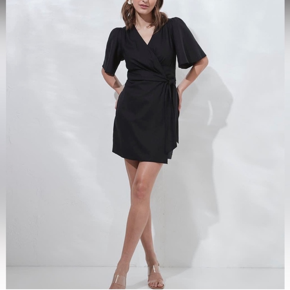 RW & Co linen blend black wrap dress Medium feminine style short sleeves